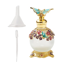 Gorgecraft 1Pc Glass Openable Perfume Bottle, Refillable Bottles, with Alloy Enamel Findings and Rhinestone, Butterfly, Golden  1Pc Plastic Funnel & 1Pc Disposable Plastic Transfer Pipettes