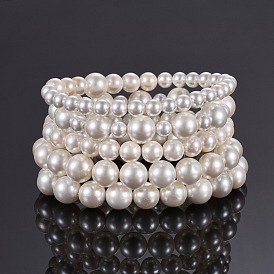 Ensembles de bracelets stretch perle coquille, bracelets empilables, avec sacs en toile de jute