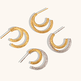 Irregular Surface Double-layer Earrings with Personality, Stainless Steel Plated 18K Gold Ear Studs Jewelry