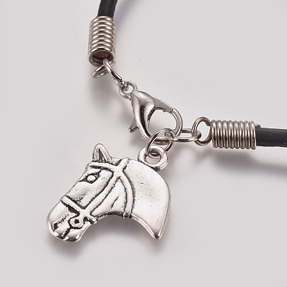Bracelets à breloques unisexes, avec cordon en cuir de vachette, pendentifs en alliage de style tibétain et fermoirs pince de homard, cheval