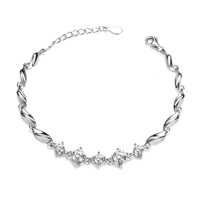 SHEGRACE Lovely 925 Sterling Silver Link Bracelet, Waves with AAA Cubic Zirconia, 155mm