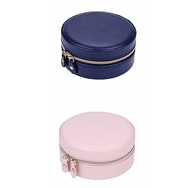 PU Leather Jewelry Box, with Velvet inside, Travel Portable Jewelry Case, Zipper Storage Boxes, for Necklaces, Rings, Earrings and Pendants, Flat Round