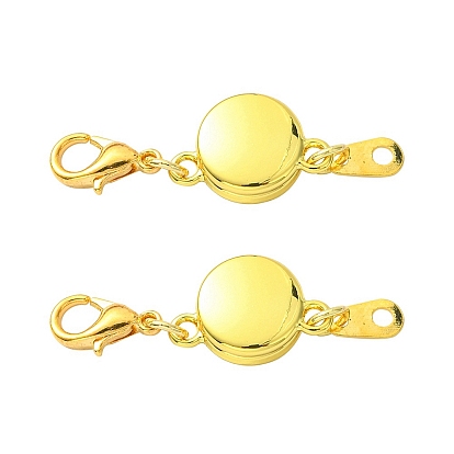 Alloy Magnetic Clasps, with Lobster Claw Clasps and Chain Tabs, Flat Round