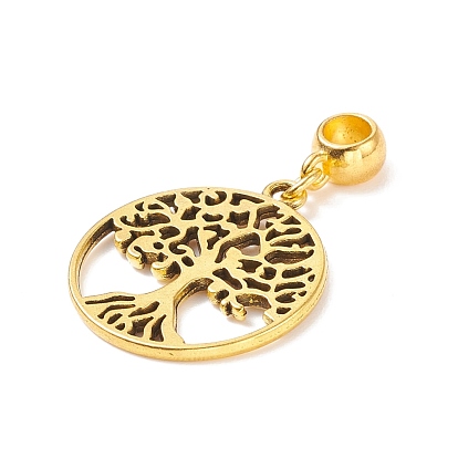 3Pcs 3 Colors Tibetan Style Alloy European Dangle Charms, with Brass & Alloy Findings, Flat Round with Tree of Life
