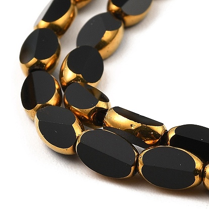 Brins de perles de verre galvanoplastie transparentes à facettes, plaqué or, ovale