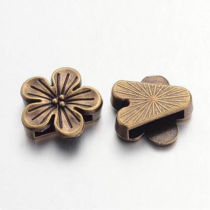 Tibetan Style Flower Alloy Slide Charms, Cadmium Free & Lead Free, 16x16.5x5mm, Hole: 12x3mm, about 444pcs/1000g