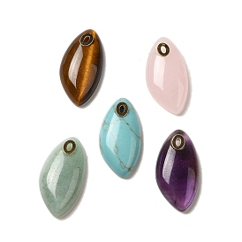 Natural Gemstone Pendants, with Golden Plated 304 Stainless Steel Findings, Horse Eye Charms