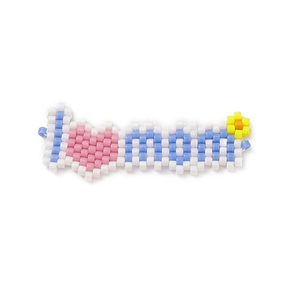 3Pcs 3 Color Handmade Loom Pattern MIYUKI Seed Beads, Heart with Word Mom Links Connector, for Mother's Day