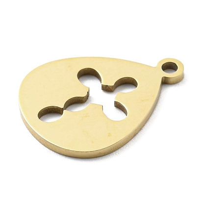 Ion Plating(IP) 316L Surgical Stainless Steel Pendants, Laser Cut, Teardrop with Cross Charm