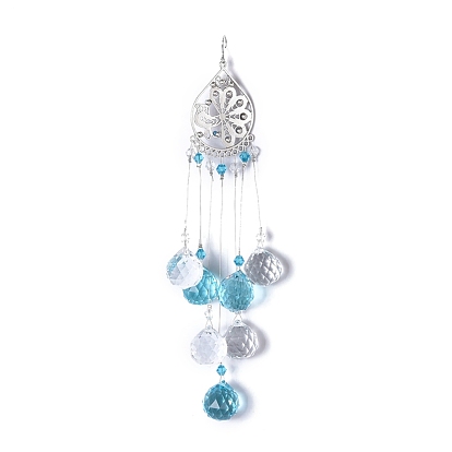 Cristal lustre suncatchers prismes chakra pendentif suspendu, avec chaînes et maillons en fer, Des billes de verre, larme