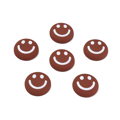 Acrylic Enamel Cabochons, Flat Round with Smiling Face Pattern
