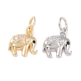 Brass Micro Pave Cubic Zirconia Charms, with Jump Ring, Cadmium Free & Lead Free, Elephant