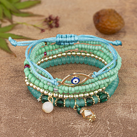 Multi-layered Handmade Beaded Elastic Bracelet with Eye-catching Charm for Women