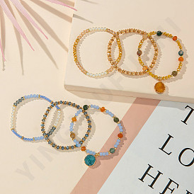Bracelet en cristal pour femme, bracelet de perles de résine à trois couches avec arbre à perles.