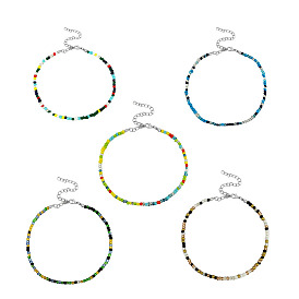 Collier court de style bohème pour femmes, collier de clavicule avec perles colorées