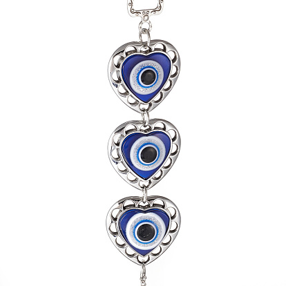 Handmade Lampwork & Resin Evil Eye Pendant Decorations, with CCB Plastic Finding, Iron Ring and Chain, Heart & Flat Round