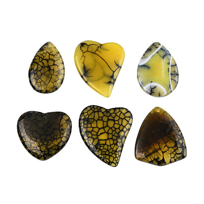 Natural Crackle Agate Big Pendants, Dyed, Mixed Shapes