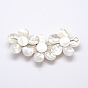 Concha blanca natural concha de nácar flor grandes colgantes, con hallazgos de latón chapado en platino y perla