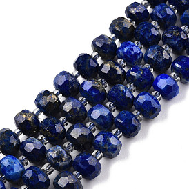 Natural Lapis Lazuli Beads Strands, with Seed Beads, Faceted, Rondelle