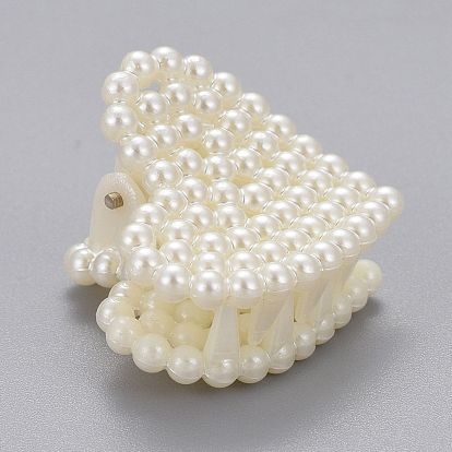 ABS Plastic Imitation Pearl Claw Hair Clips, with Iron Findings, Heart
