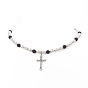Ожерелье из сплава с крестом и крестом, Ожерелье с цепочками из бисера из натурального лавового камня и ракушек для женщин