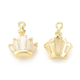 Clear Glass Pendnants, with Brass Findings, Crown Charms