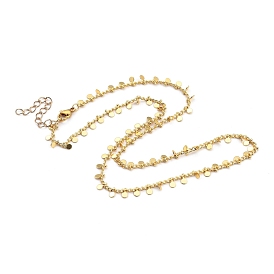 Brass Curb Chain Necklaces, with Brass Flat Round Charms and 304 Stainless Steel Lobster Claw Clasps