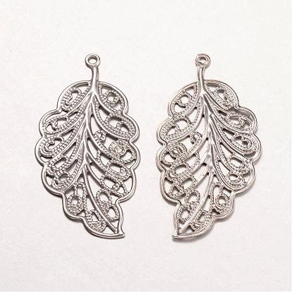 316 Surgical Stainless Steel Pendants, Leaf, 33.5x17x0.5mm, Hole: 1mm