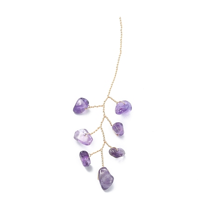 Perles de copeaux de pierres précieuses naturelles, branche enveloppée de fil de laiton plaqué or véritable 18k, pour la sculpture d'arbre de fil de bricolage, bonsaï perlé