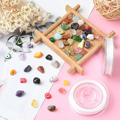 DIY Stretch Bracelet Making Kit, Including Natural & Synthetic Mixed Gemstone & Natural Shell & Glass Chip Beads, Elastic Thread, Tweezers