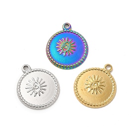 Ion Plating(IP) 304 Stainless Steel Pendants Rhinestone Settings, Flat Round with Eye and Sun