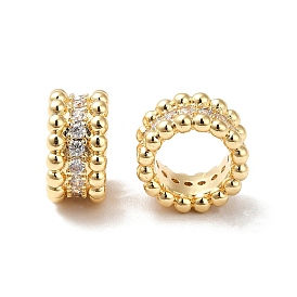 Brass Micro Pave Cubic Zirconia Large Hole Beads, Real 18K Gold Plated, Column