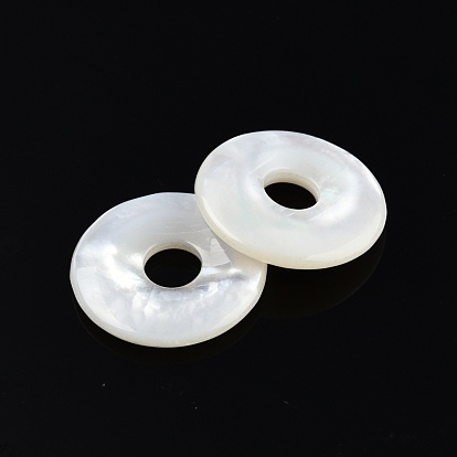Natural White Shell Charms, Donut/Pi Disc
