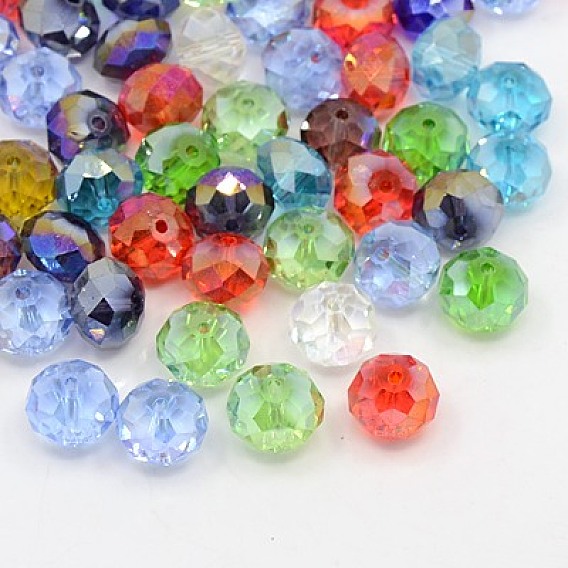Electroplate Glass Beads, Half AB Color Plated, Faceted, Rondelle
