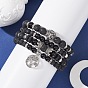Ensemble de bracelets extensibles en perles d'onyx noir naturel et de pierre de lave, Lion, couronne et arbre de vie, breloques en alliage, bracelets empilables