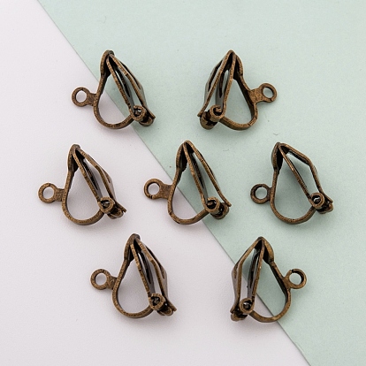 Brass Clip-on Earring Findings, for non-pierced Ears, 13x6x7mm, Hole: 1mm