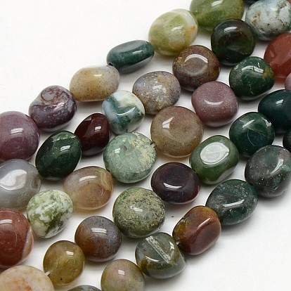 Natural Indian Agate Nuggets Bead Strands, Tumbled Stone, 8~12x8~12mm, Hole: 1mm, about 39~41pcs/strand, 16.14 inch