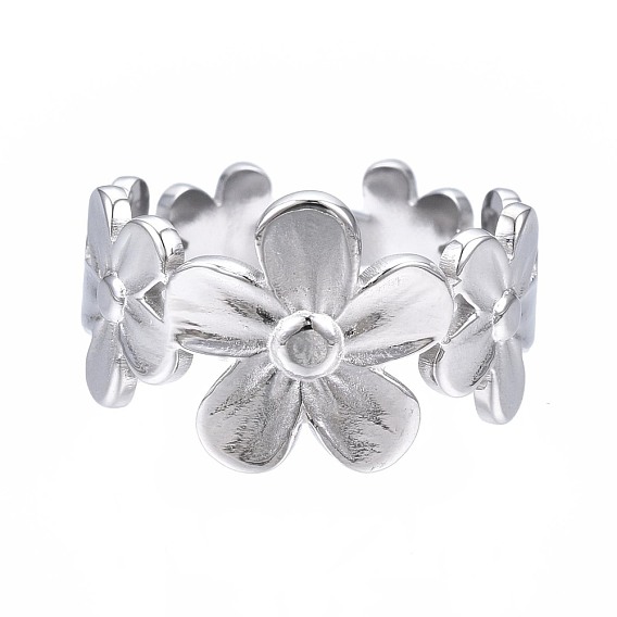 304 Stainless Steel Flower Wrap Open Cuff Ring, Chunky Ring for Women