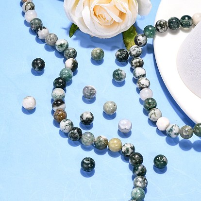 Natural Tree Agate Beads Strands,  Round