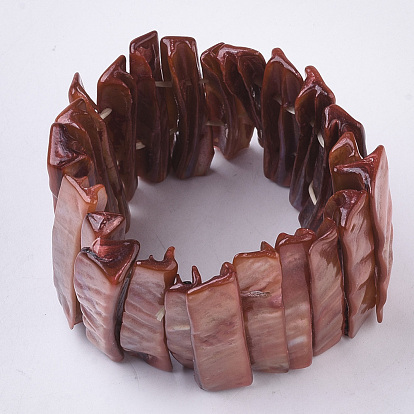 Eau douce shell perles bracelets extensibles, teint, rectangle