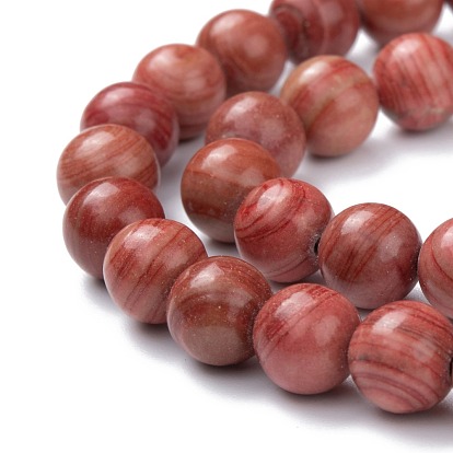 Línea de plata natural hebras de perlas de jaspe, teñido y climatizada, rondo