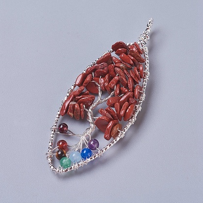 Résultats de bijoux de chakra, pendentifs en pierre naturelle, avec les accessoires en laiton, oeil cheval avec l'arbre