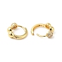 Clear Cubic Zirconia Half Round Beaded Hoop Earrings, Brass Jewelry for Women, Cadmium Free & Nickel Free & Lead Free