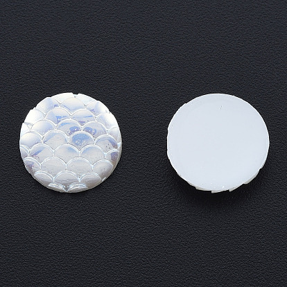 Cabujones de imitación de perlas de plástico abs, color de ab chapado, redondo plano con patrón de escamas de pescado
