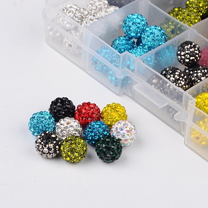 Polymère perles rondes d'argile de strass, 10mm, trou: 2 mm, environ 10 pcs / compartiment, 10color / boîte