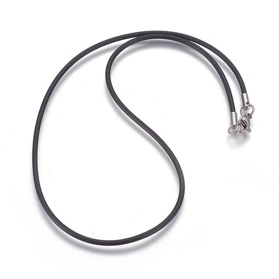 Rubber Cord Necklaces Making, with 304 Stainless Steel Lobster Claw Clasps