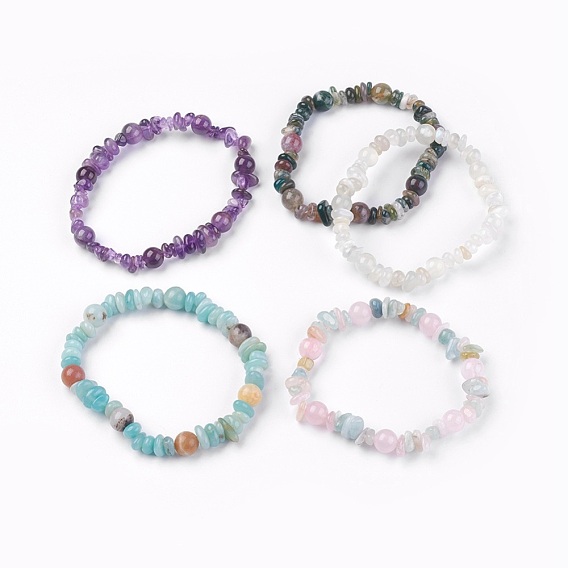 Stretch Bracelets, with Natural Gemstone Beads