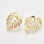 Tropical Theme Iron Stud Earring Findings, with Steel Pins and Hole, Monstera Leaf