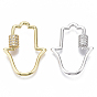 Brass Micro Pave Clear Cubic Zirconia Screw Carabiner Lock Charms, for Necklaces Making, Hamsa Hand/Hand of Miriam, Nickel Free