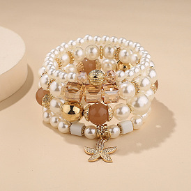 Bracelet de perles de bohème avec élasticité et intercalaire en métal, pendentif arbre étoile de mer pour femme